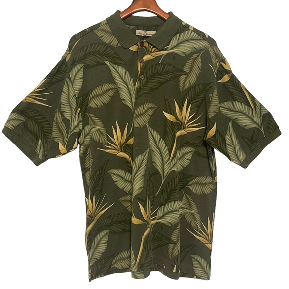 Tommy Bahama Silk Cotton Blend Hawaiian Polo Bird of Paradise Tropical Size L‎ - Picture 1 of 6